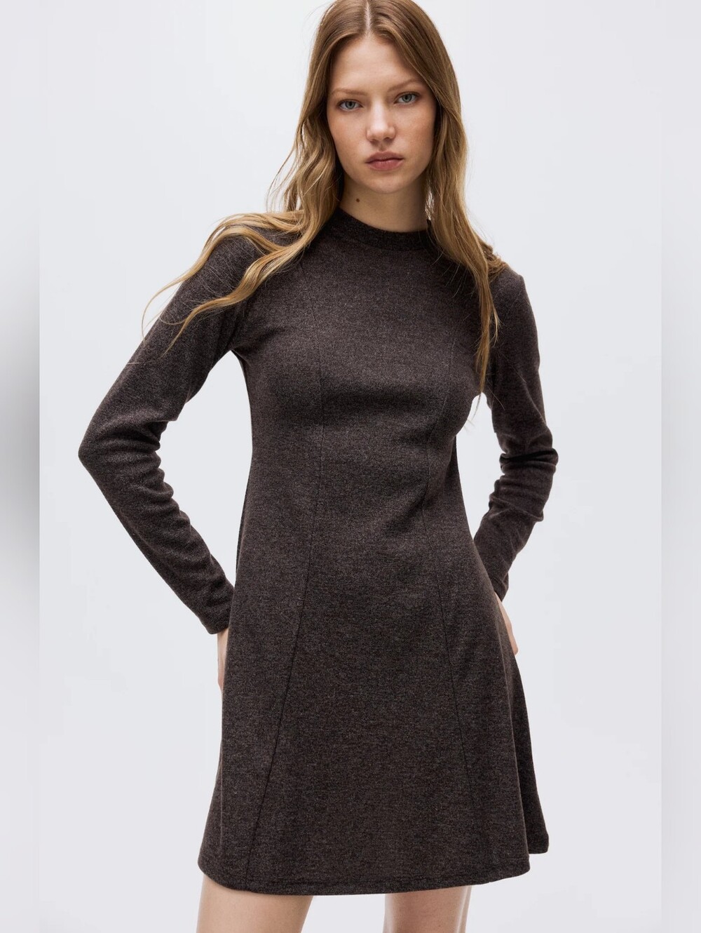 H&M Dark Brown Melange Knit Mini Dress